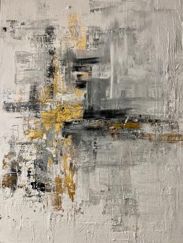 Black and white with golden dots handmade painting